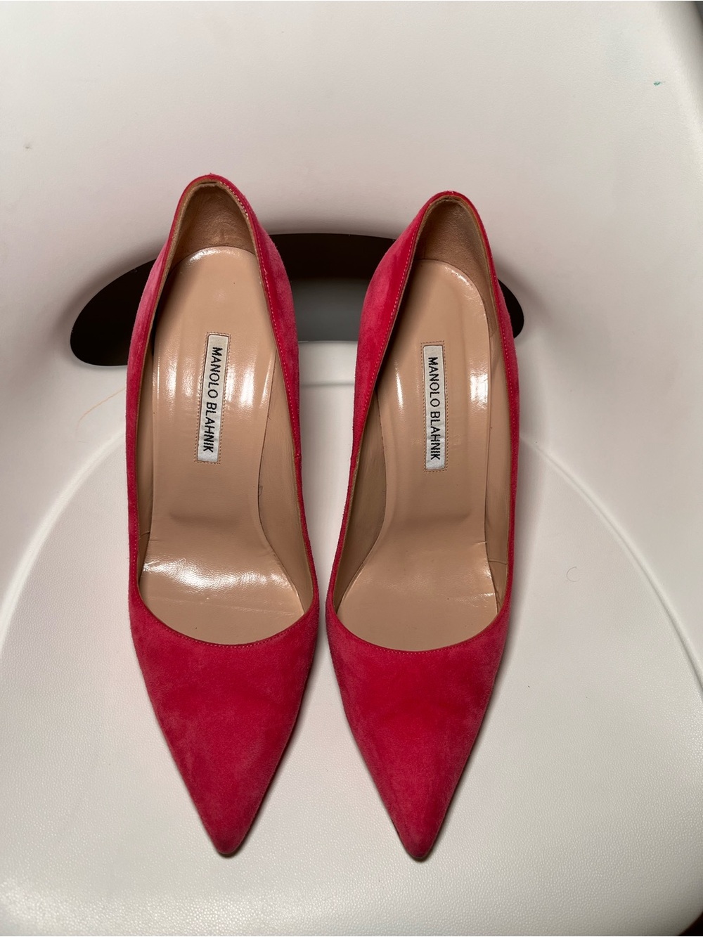 Manolo Blahnik Pink Suede Pointed-Toe Pumps